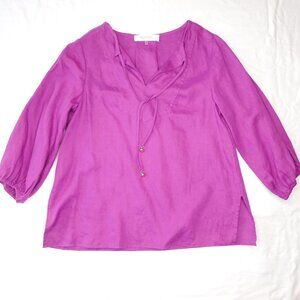 Trina Turk Recreation Linen 3/4 Sleeve Peasant Blouse | Purple | EUC | Small